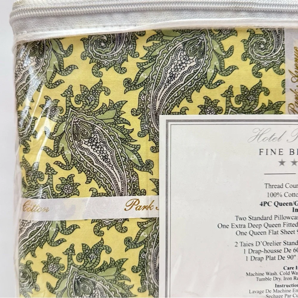 Park Avenue Yellow Green Ornate Paisley Queen Sheet Set 100% Cotton NEW L